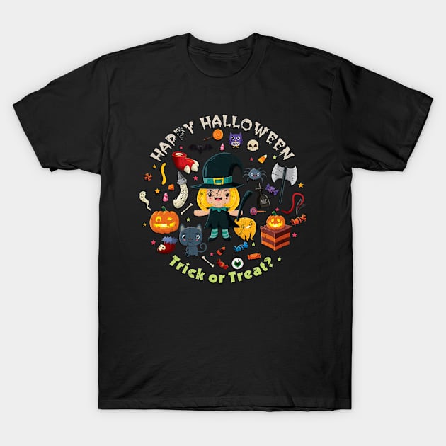 Kids Happy Halloween Trick or Treat Witch T-Shirt by The Lucid Frog